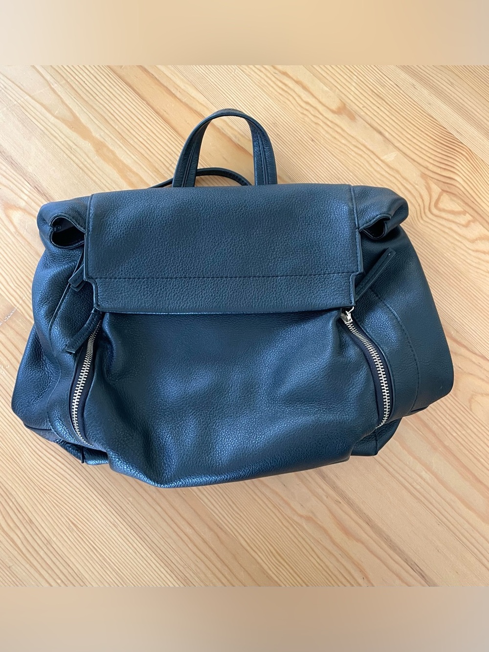 Vince Camuto Genuine Leather Fold-Over Backpack Tote - Black